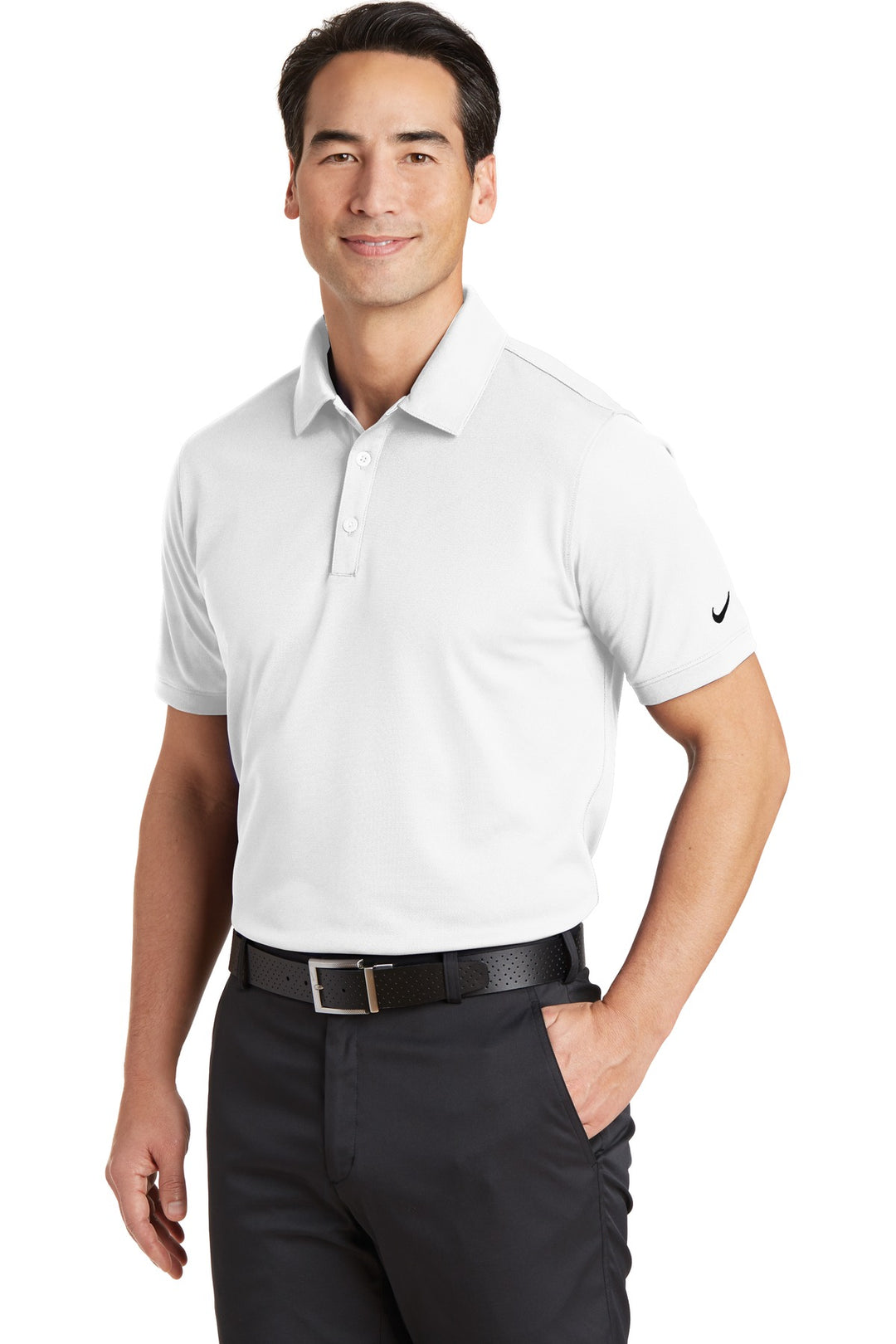 White Nike Dri-FIT Solid Icon Pique Modern Fit Polo. 746099