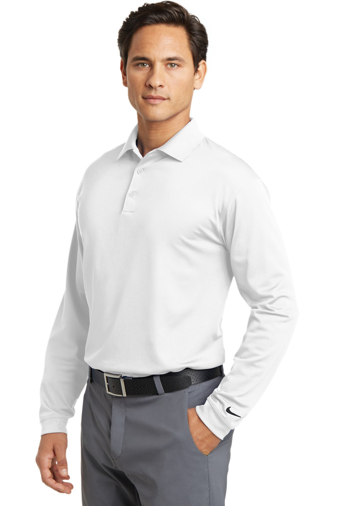 White Nike Long Sleeve Dri-FIT Stretch Tech Polo. 466364