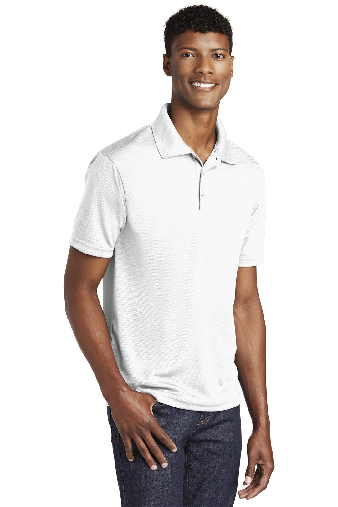 White Sport-Tek PosiCharge RacerMesh Polo. ST640