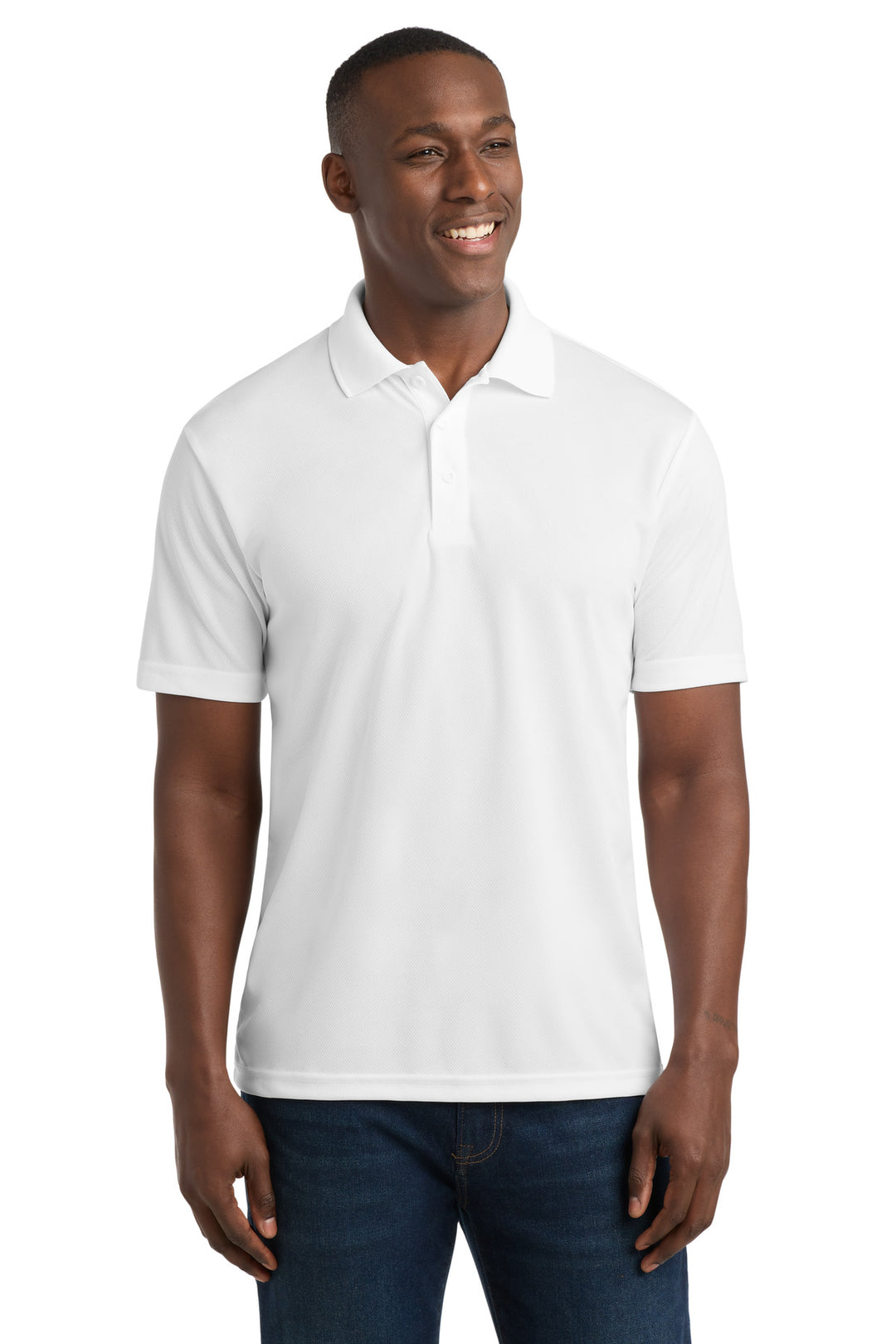 White Sport-Tek PosiCharge RacerMesh Polo. ST640