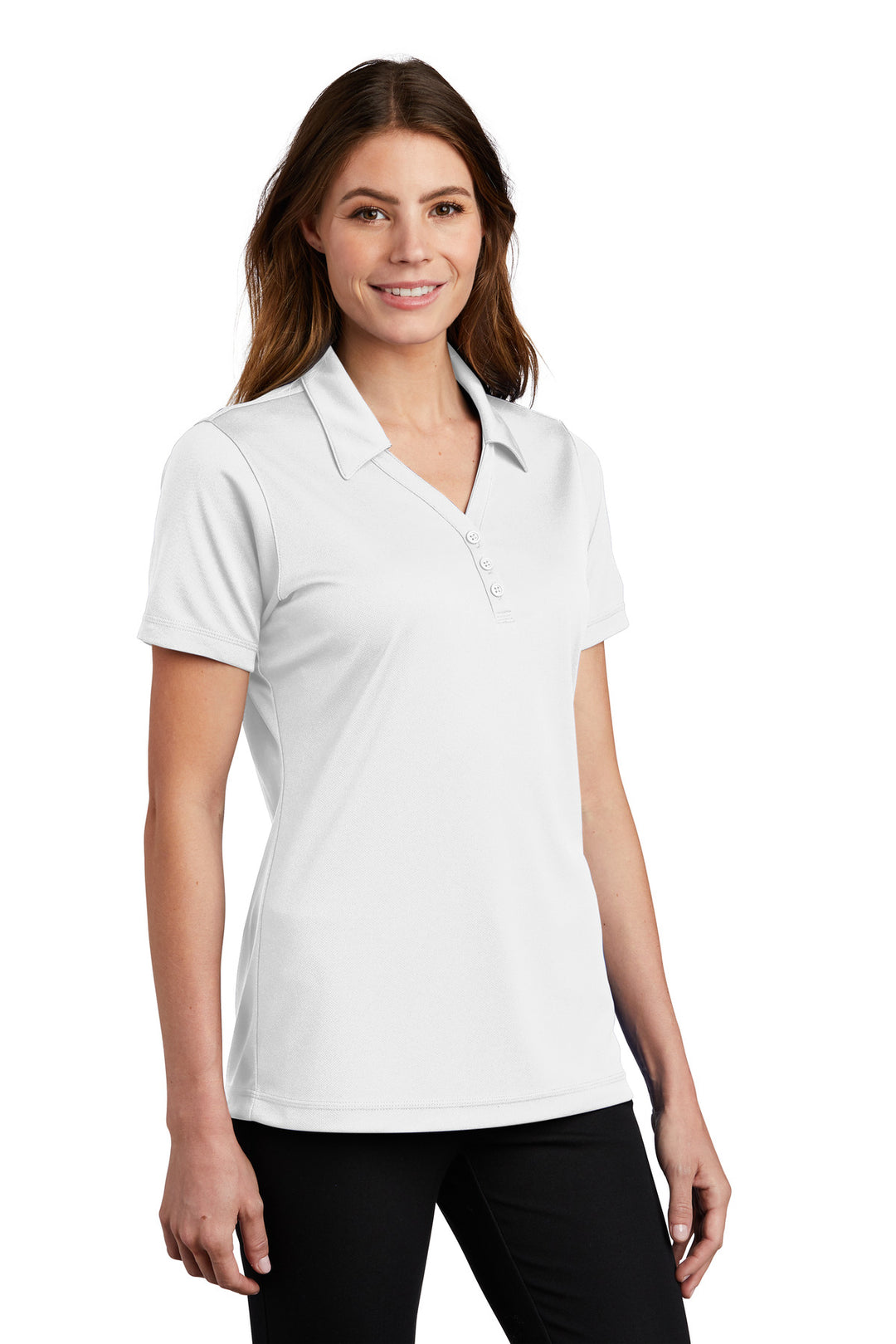 White Sport-Tek Women's PosiCharge Micro-Mesh Polo. LST680