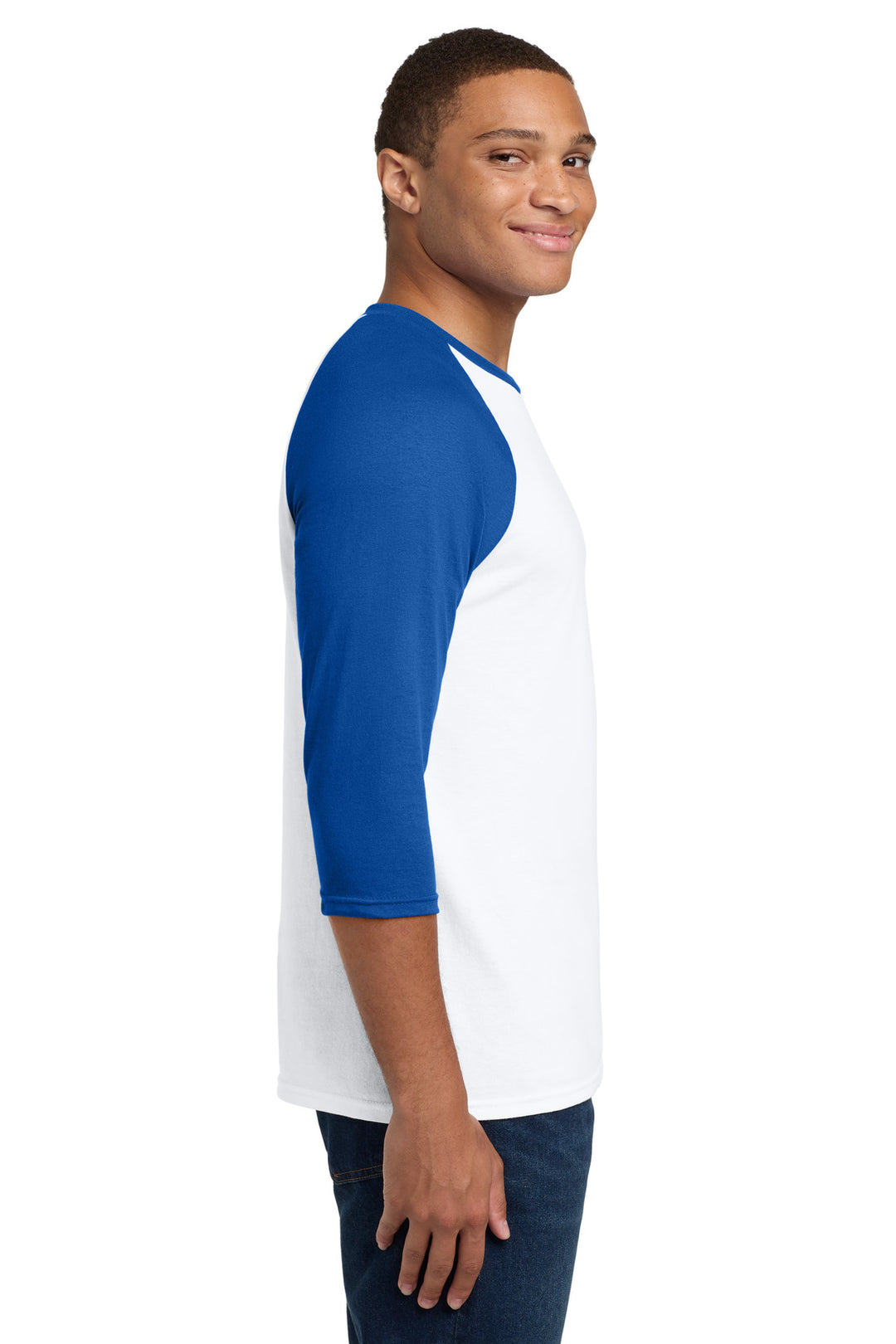 White/Royal Gildan Heavy Cotton 3/4-Sleeve Raglan T-Shirt. 5700
